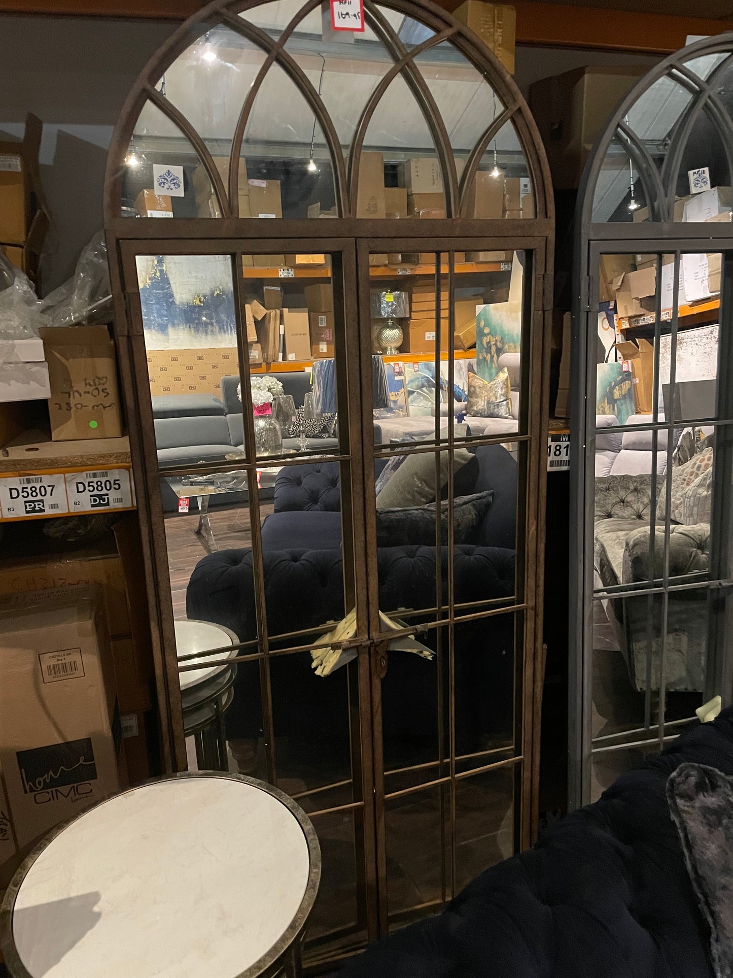 TALL ARCH WINDOW METAL MIRROR IN Antiqued Bronze or grey reduced. Instore purchase only