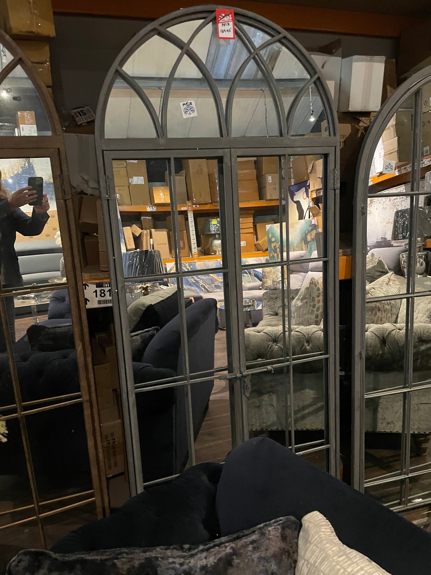 TALL ARCH WINDOW METAL MIRROR IN Antiqued Bronze or grey reduced. Instore purchase only
