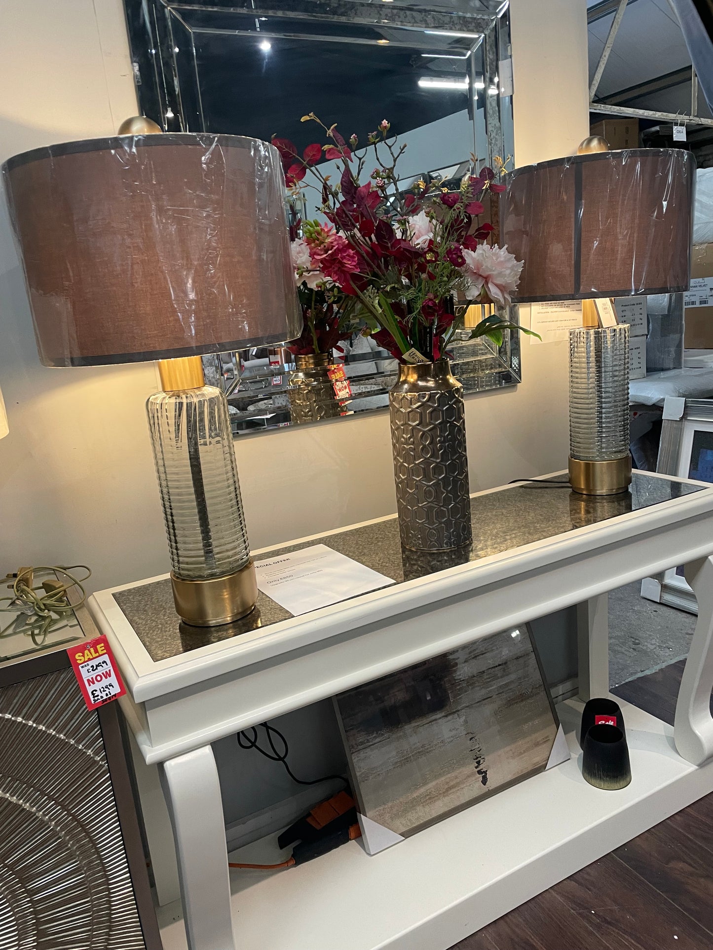 Fallon Scroll console table with 2 lamps special purchase