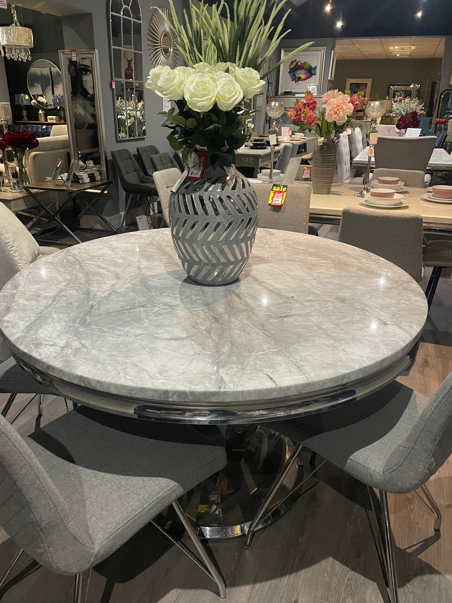 Arturo round ex display with chrome base. Sold as seen INSTORE one only