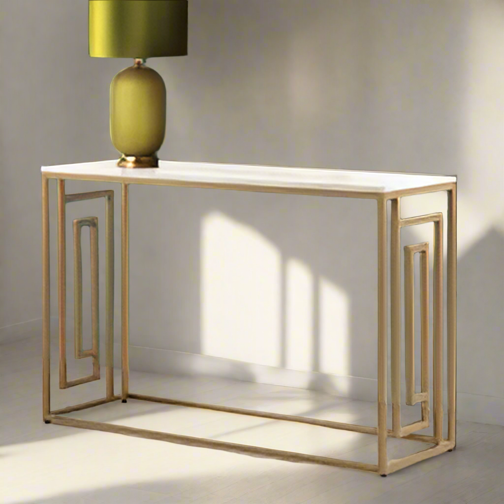 Dillon console table in gold and cream marble look. Flash Sale