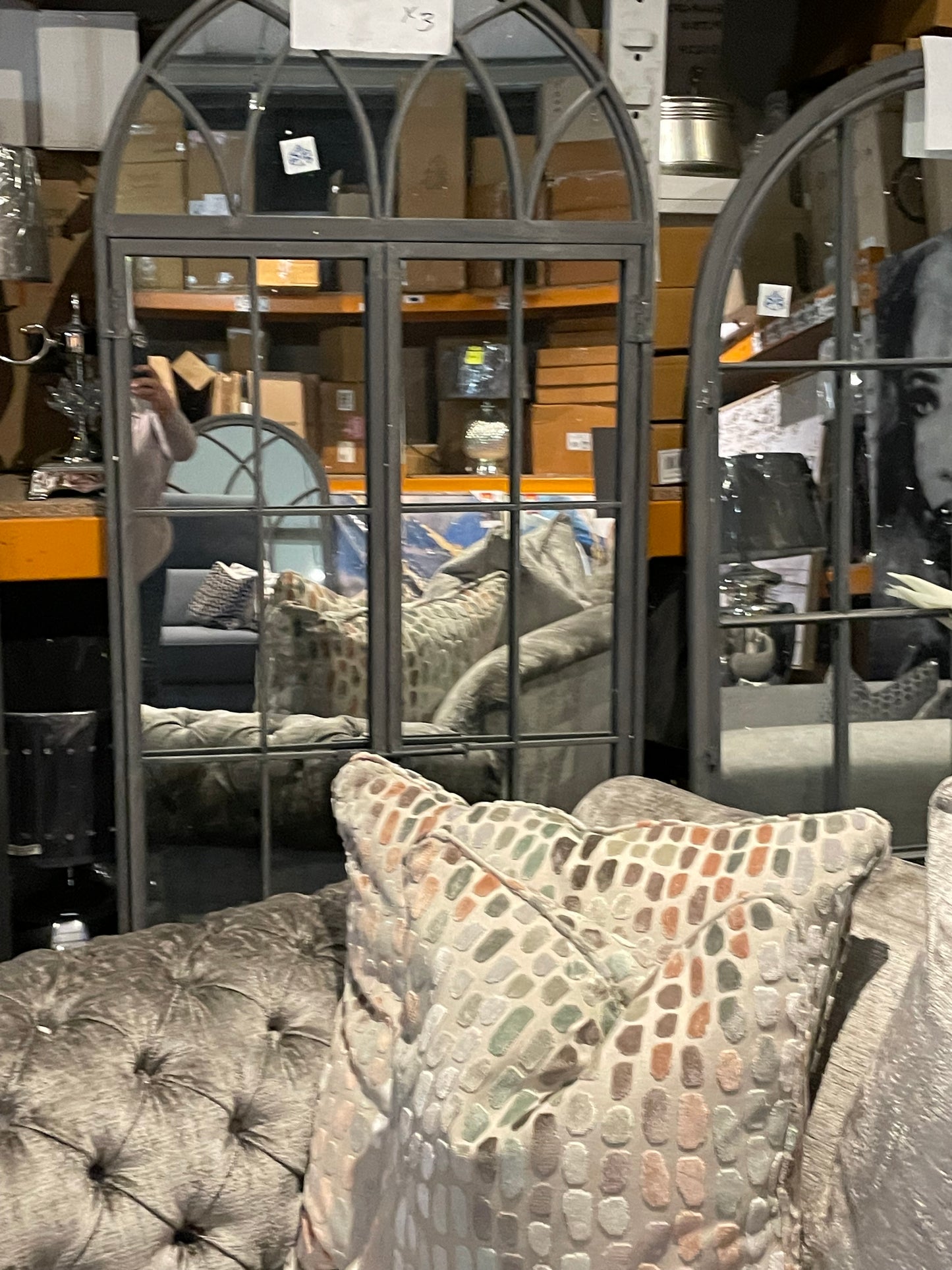 TALL ARCH WINDOW METAL MIRROR IN Antiqued Bronze or grey reduced. Instore purchase only