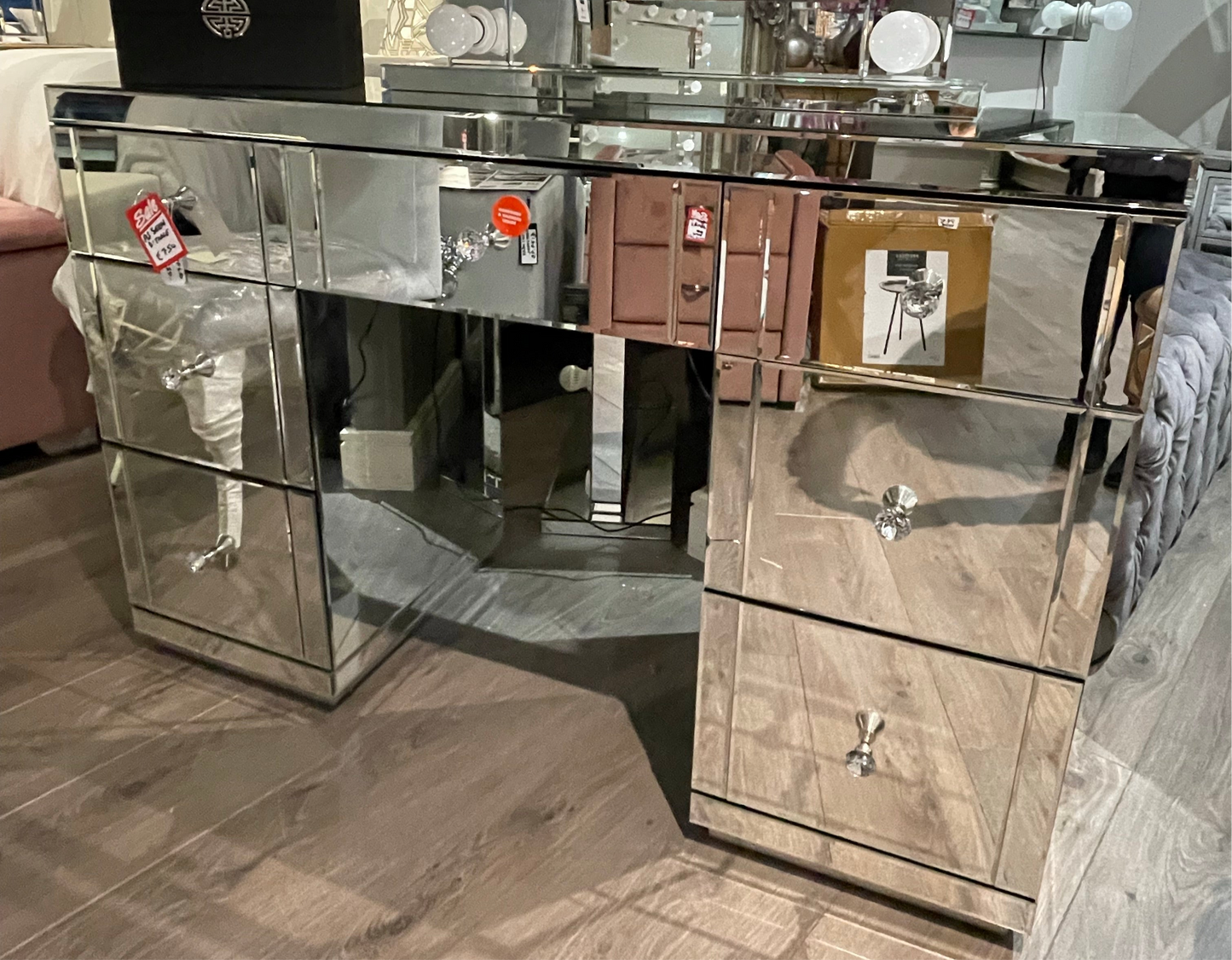 Rachel Hollywood 7 drawer glass mirrored dressing table on massive clearance offer View in store prior to purchase