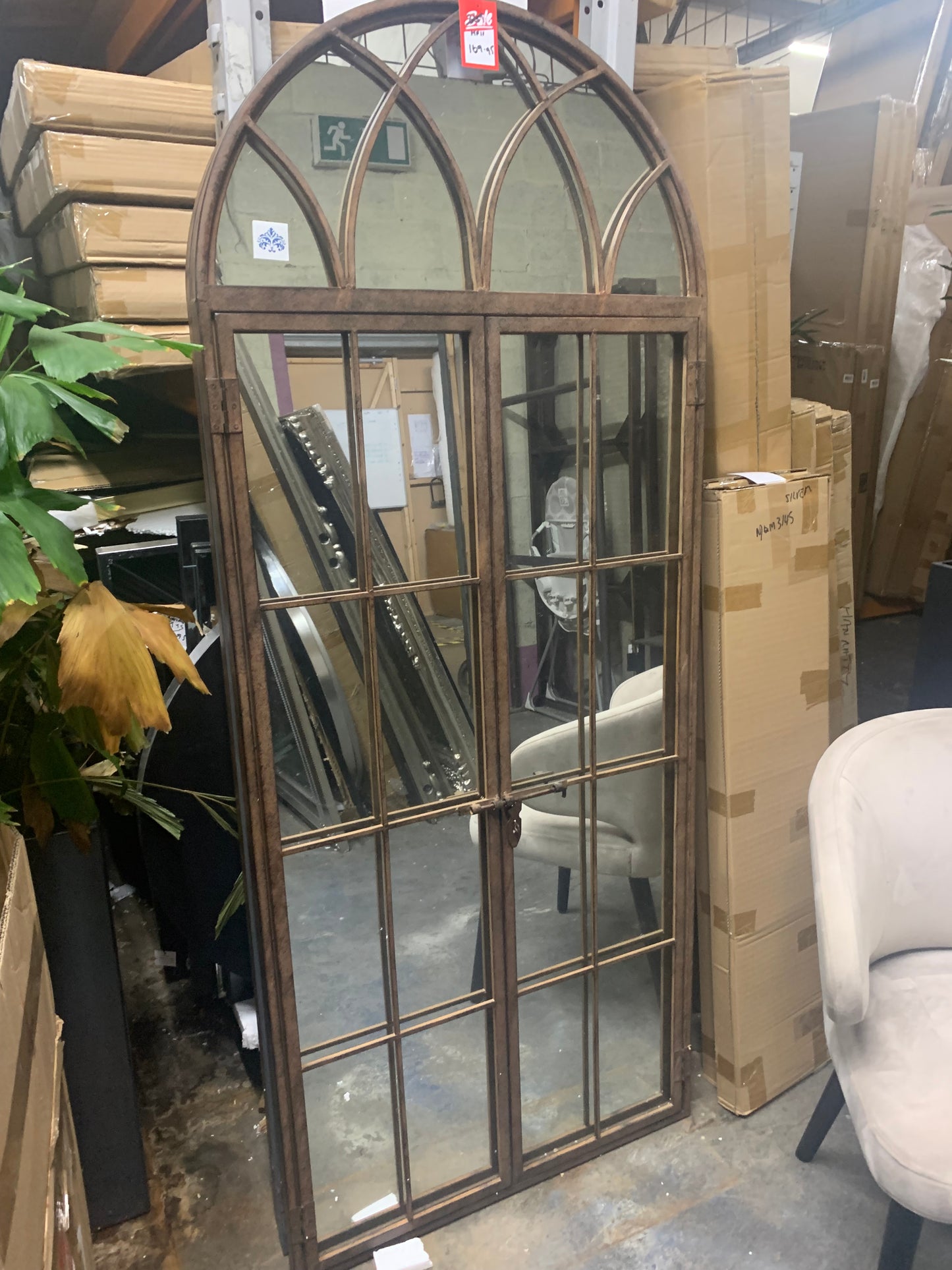 TALL ARCH WINDOW METAL MIRROR IN Antiqued Bronze or grey reduced. Instore purchase only