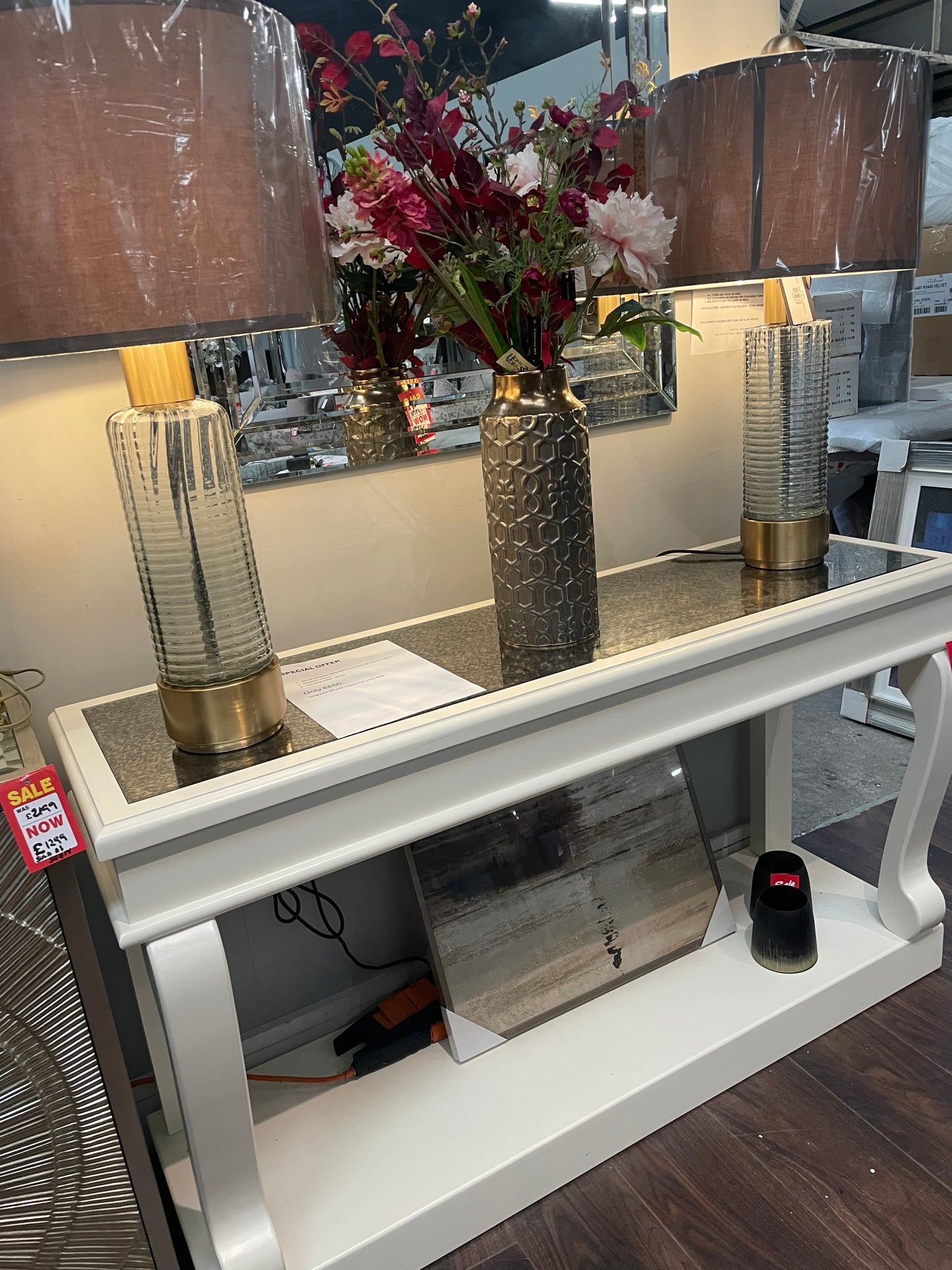 Fallon Scroll console table with 2 lamps special purchase