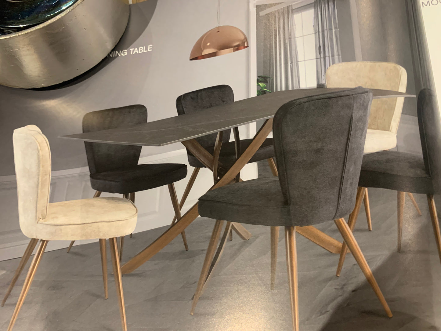 Berkeley 1.8 black Matt black sinterex stone top table with brushed brass spider leg