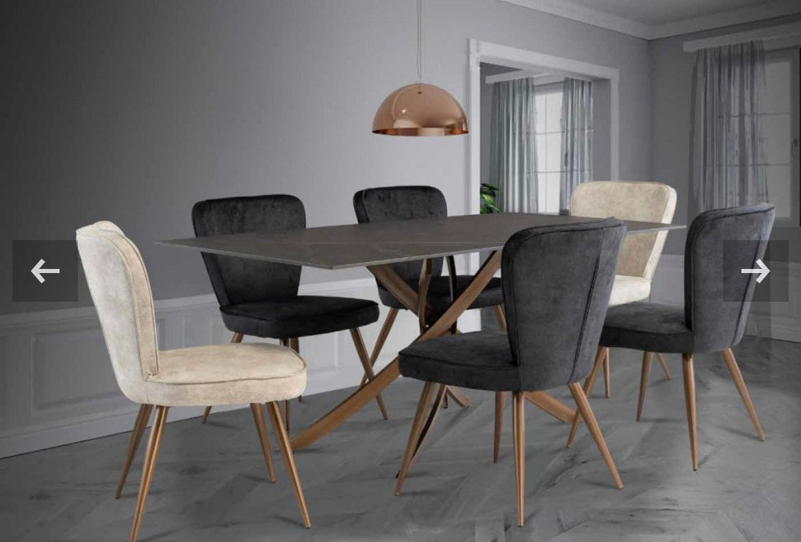 Berkeley 1.8 black Matt black sinterex stone top table with brushed brass spider leg