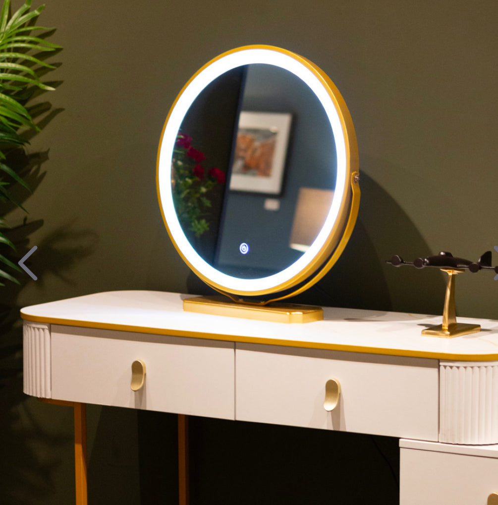 Karl 3 piece Dressing table w stool and mirror SPECIAL instore purchase . White marl .