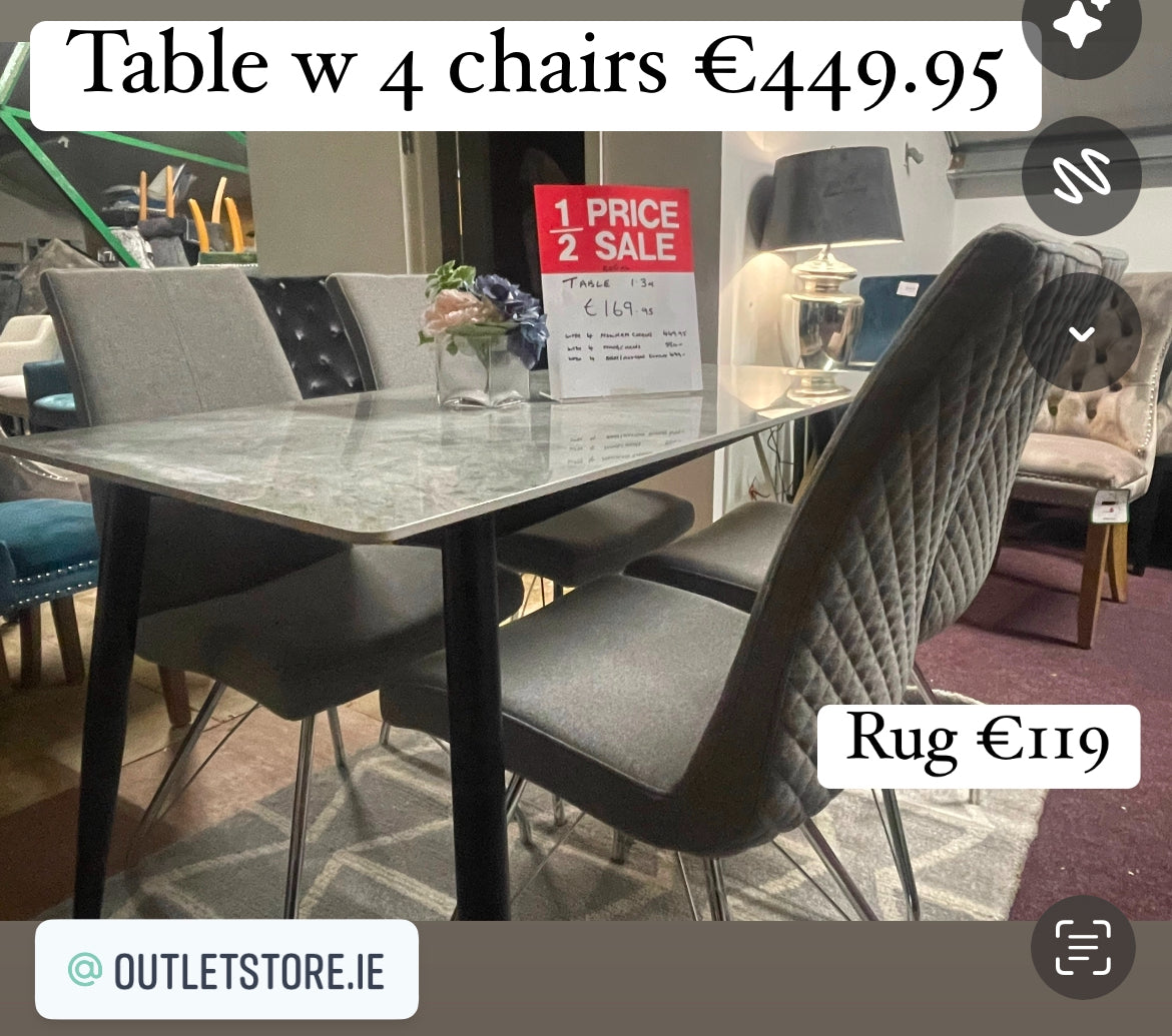 Regal marble effect dining table from €169.95! choice of colours/Size 130 cm or 160 cm . Options also with 4 chairs or 2 plus bench. Pay Instore only