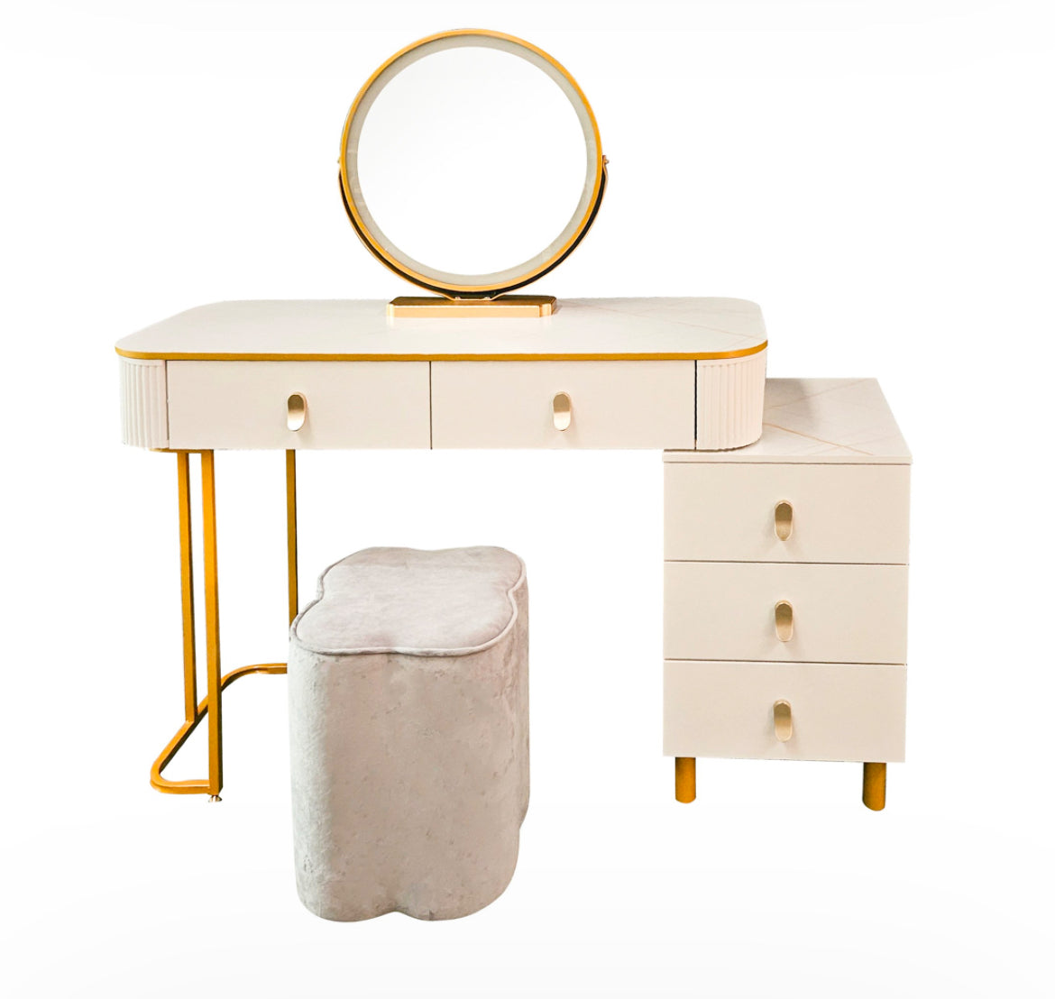 Karl 3 piece Dressing table w stool and mirror SPECIAL instore purchase . White marl .