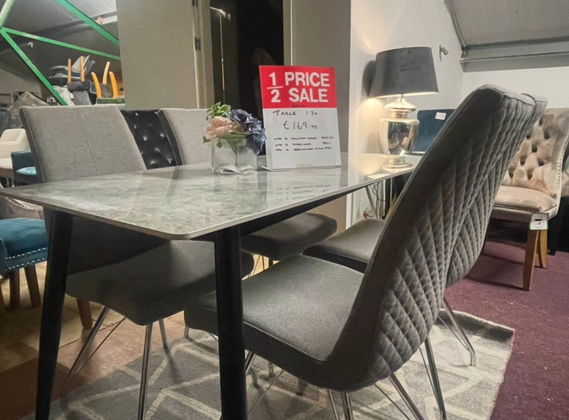 Regal marble effect dining table from €169.95! choice of colours/Size 130 cm or 160 cm . Options also with 4 chairs or 2 plus bench. Pay Instore only