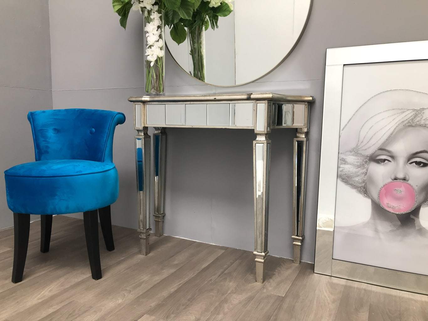 AVA Stunning Slim compact designer mirrored console table silver trim 125 last one REDUCED