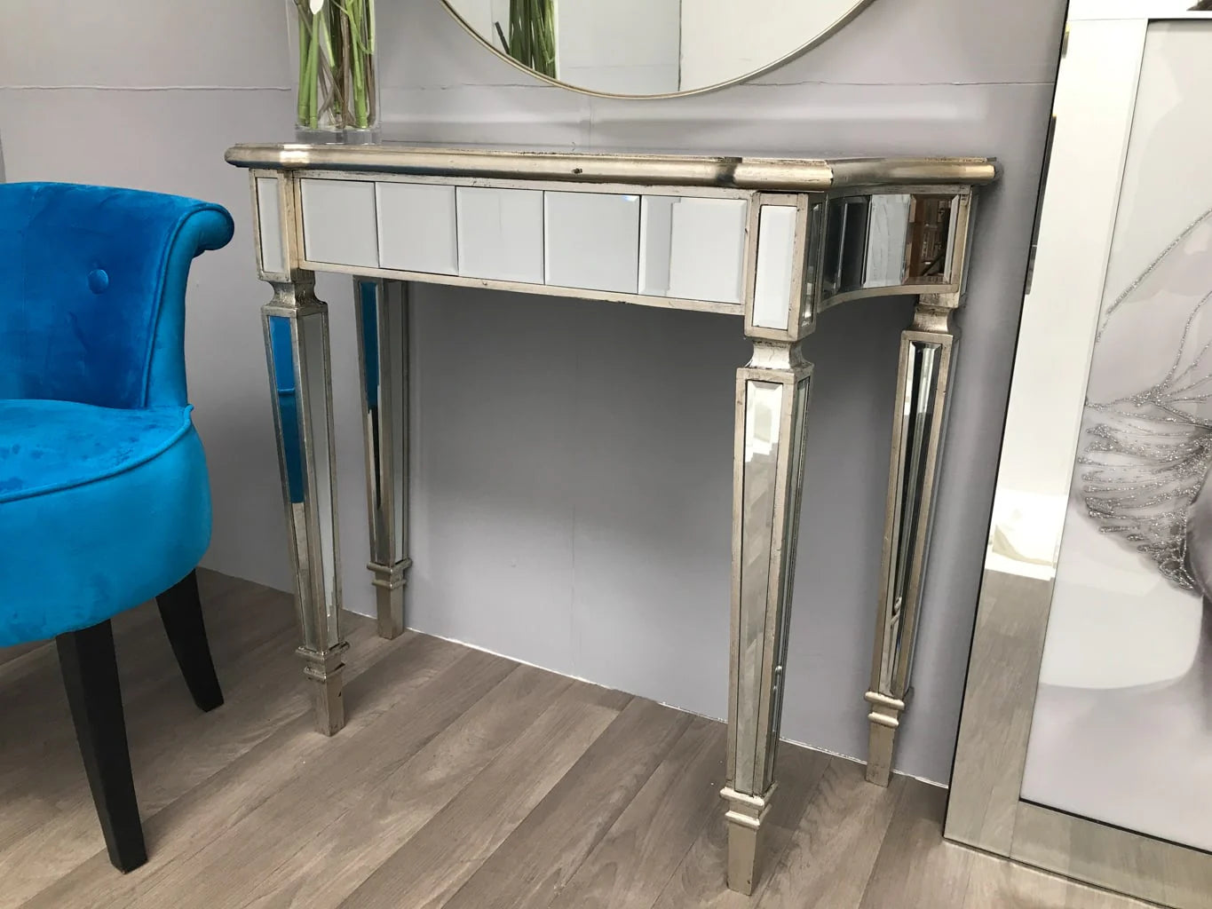 AVA Stunning Slim compact designer mirrored console table silver trim 125 last one REDUCED