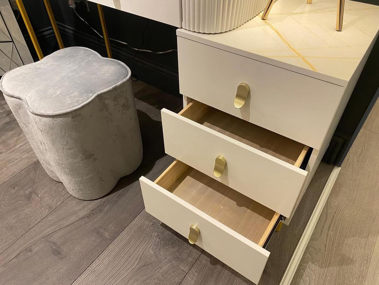 Karl 3 piece Dressing table w stool and mirror SPECIAL instore purchase . White marl .