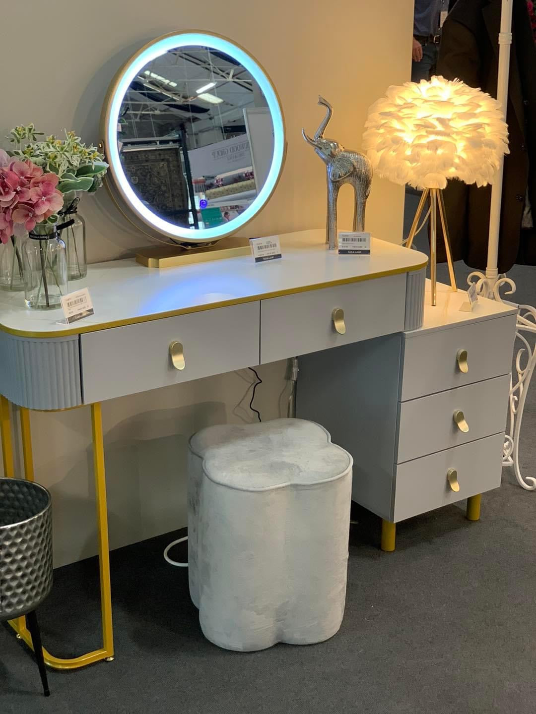 Karl 3 piece Dressing table w stool and mirror SPECIAL instore purchase . White marl .