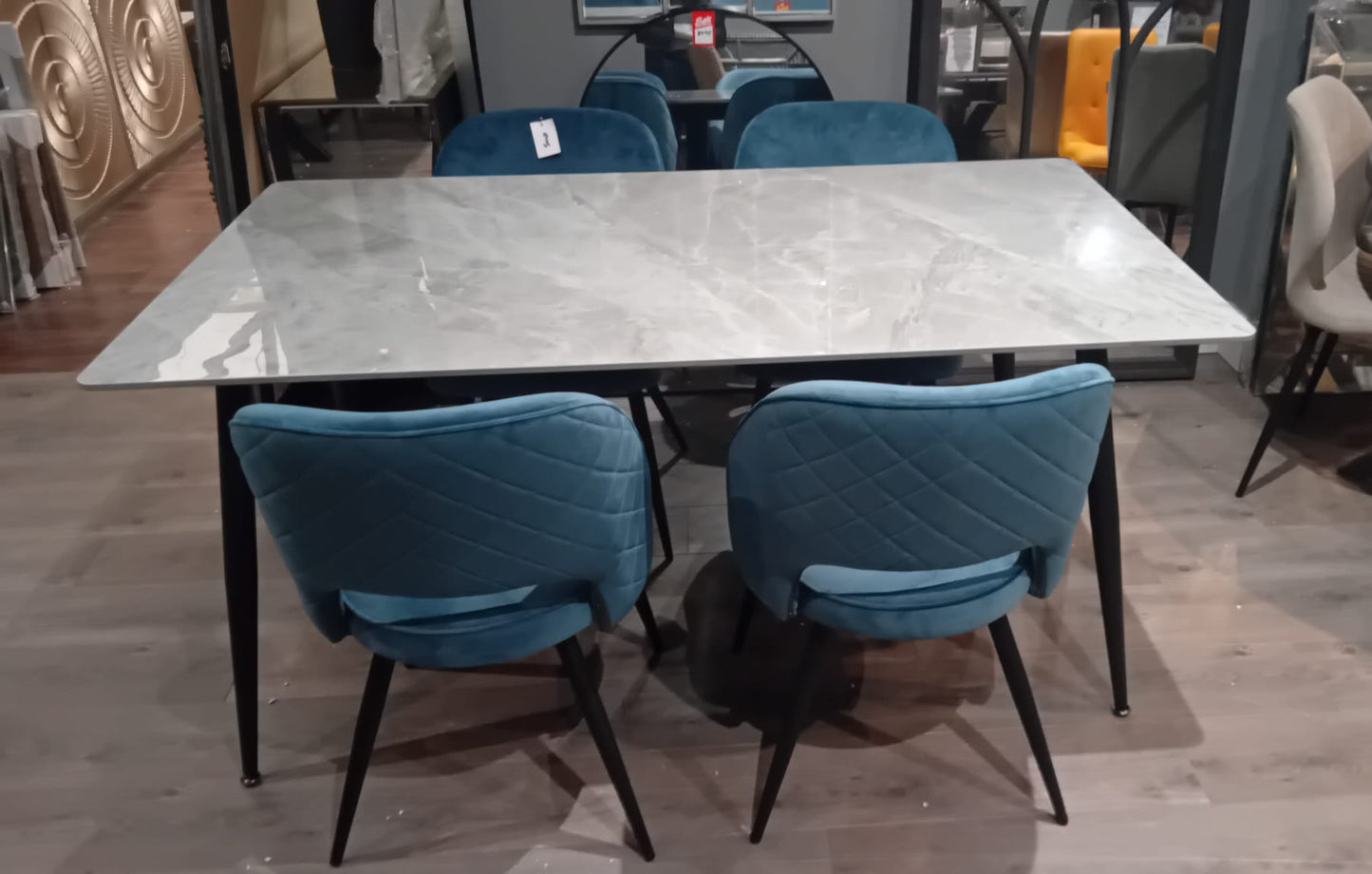 Regal marble effect dining table from €169.95! choice of colours/Size 130 cm or 160 cm . Options also with 4 chairs or 2 plus bench. Pay Instore only