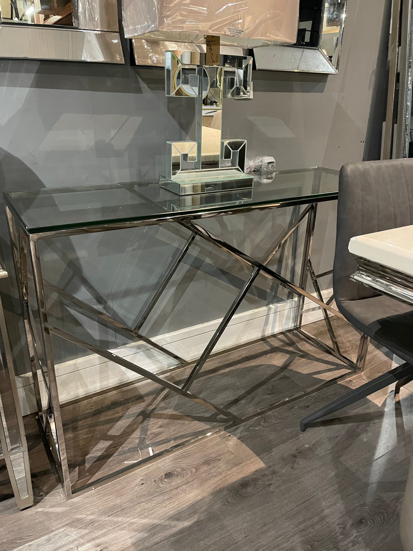 Allure Louis chrome console table reduced clearance offer Instore purchase only
