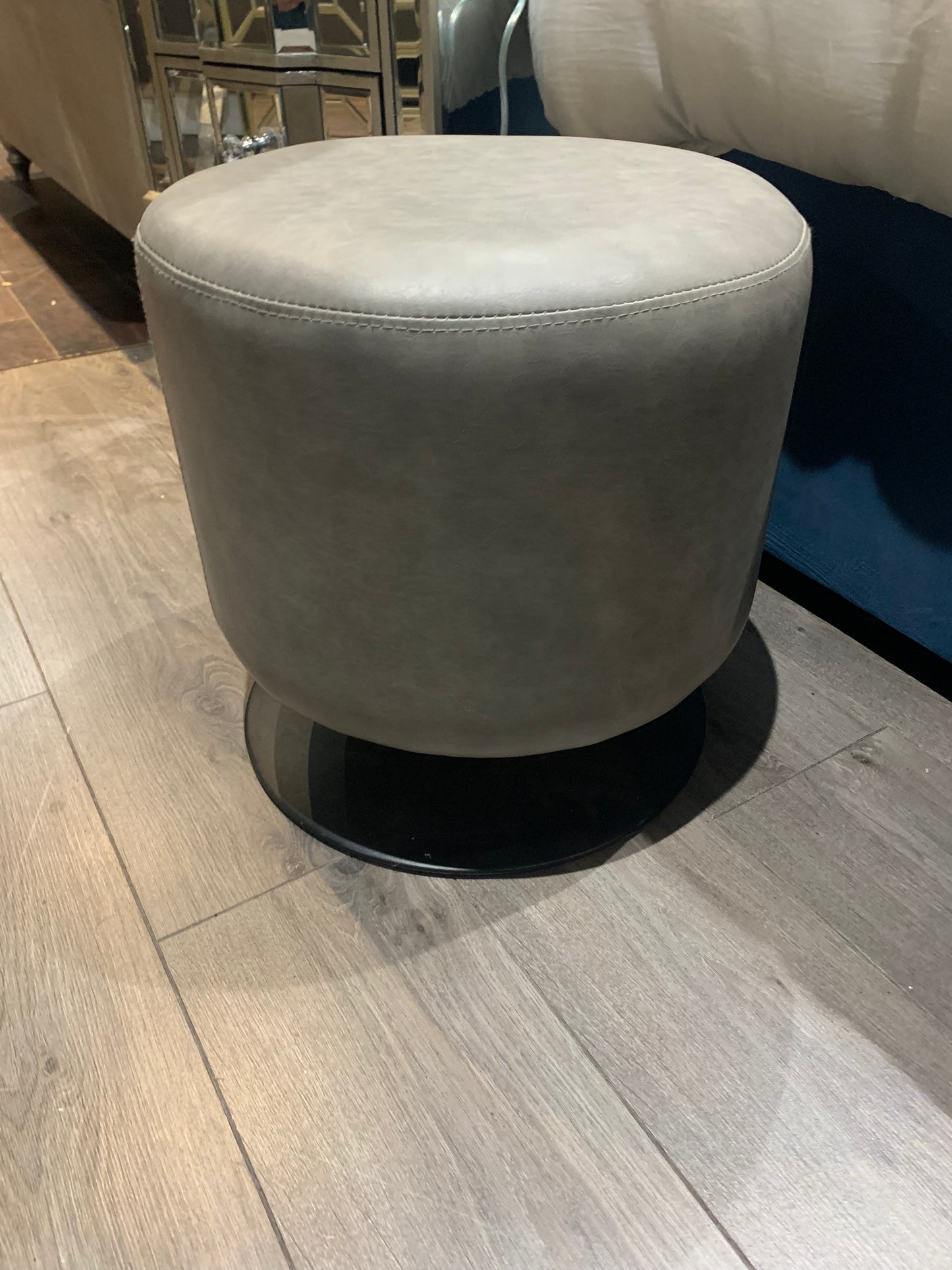 Taupe round small revolving cylinder stool warehouse disposal reduced for collection
