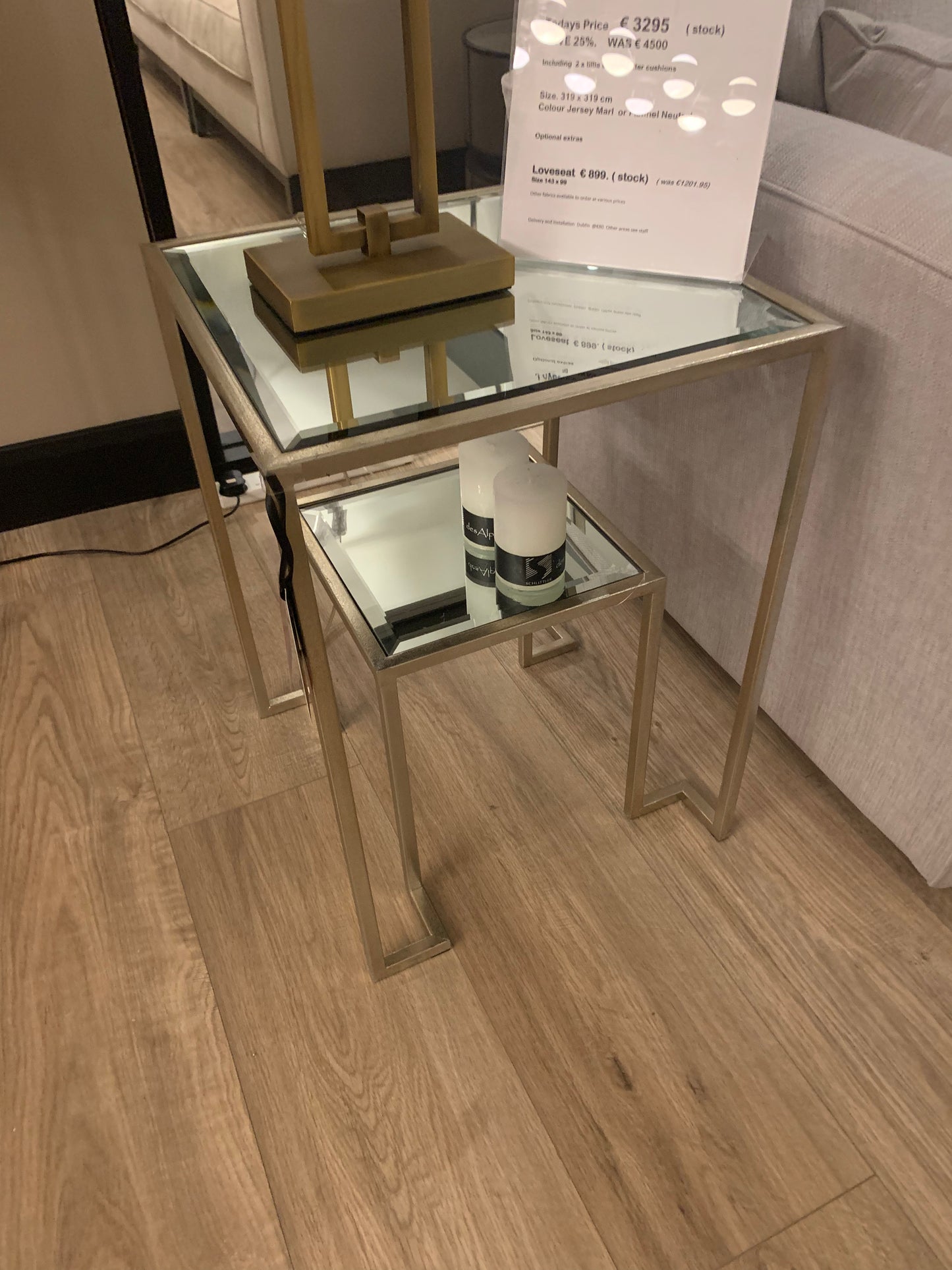 Antiqued gold champagne October 2 tier side table with shelf clearance for collection only
