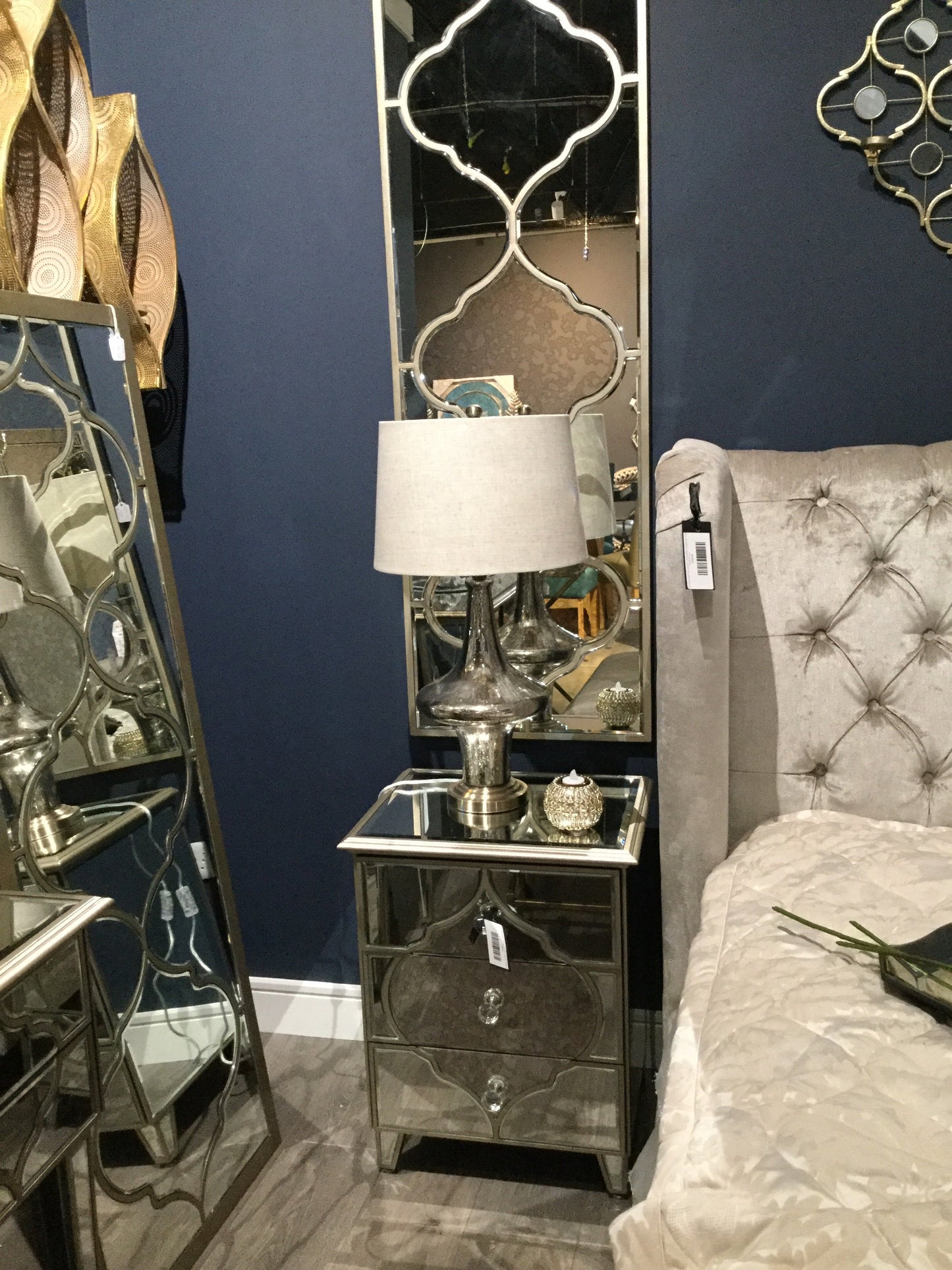 Marrakech stunning large mirror with antiqued glass panels and brass inlay 150 x 60 cm reduced