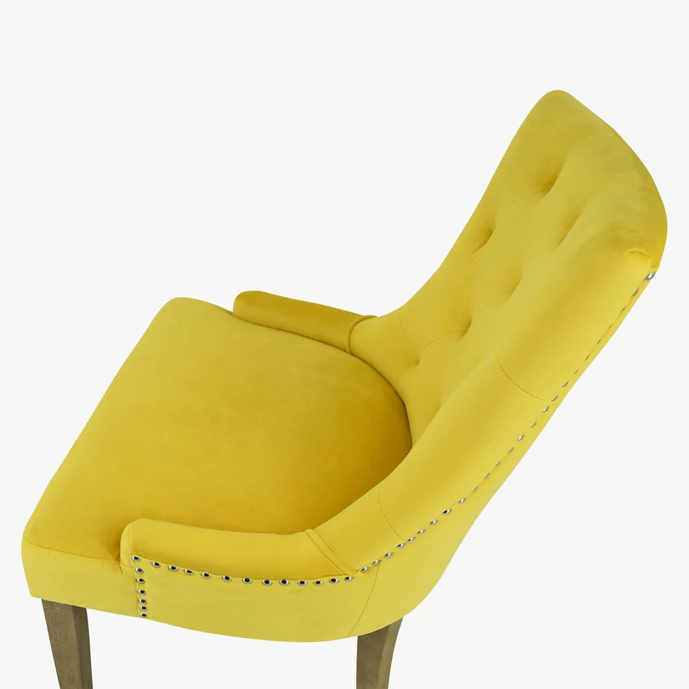 Sandy velvet dining chairs x 2 Click n collect light blue or mustard now less than half price