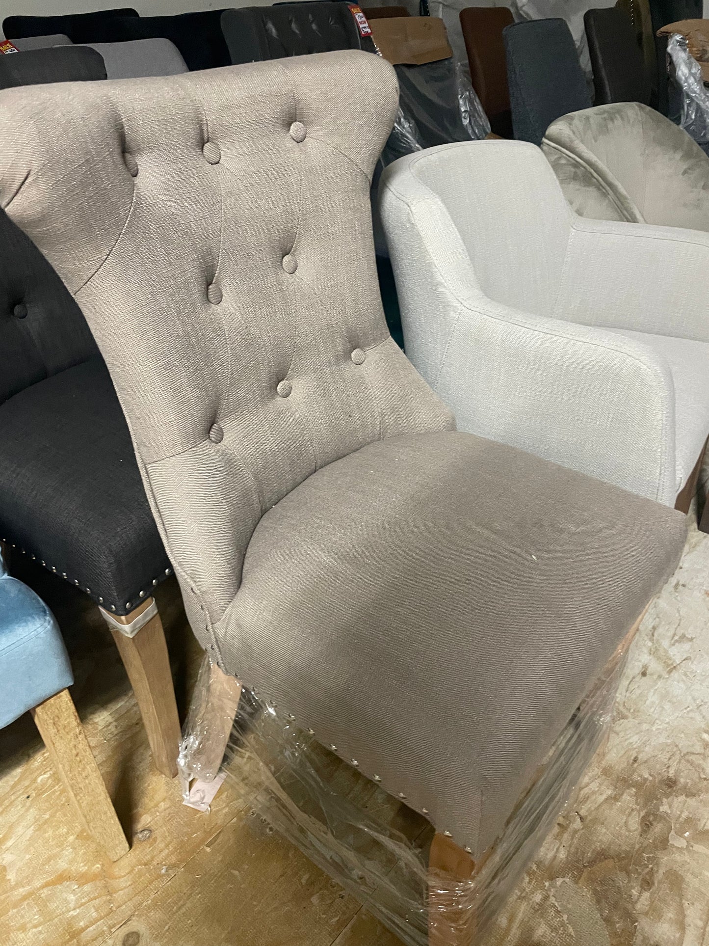 Rocha dining accent chair beige linen with knocker last one click n collect