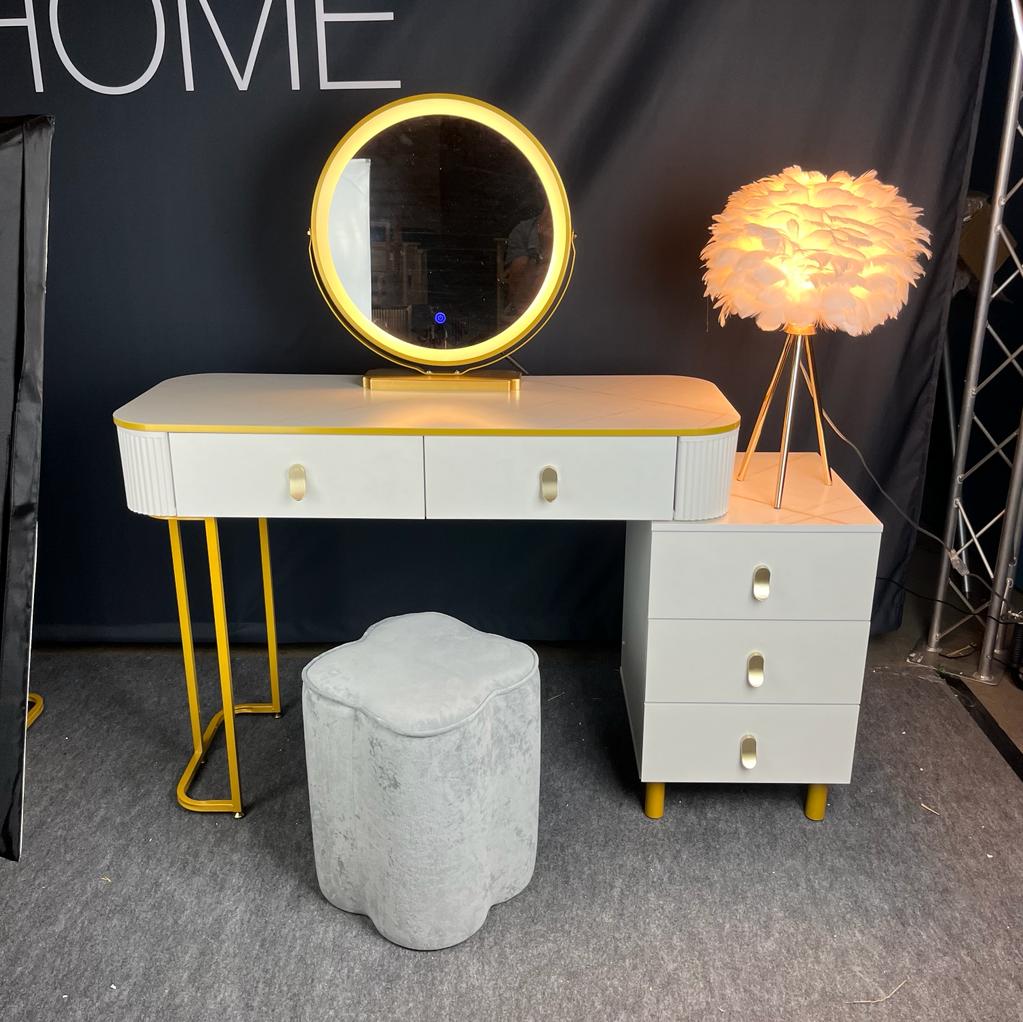 Karl 3 piece Dressing table w stool and mirror SPECIAL instore purchase . White marl .