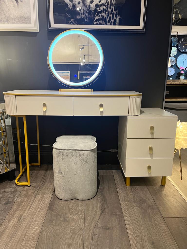 Karl 3 piece Dressing table w stool and mirror SPECIAL instore purchase . White marl .