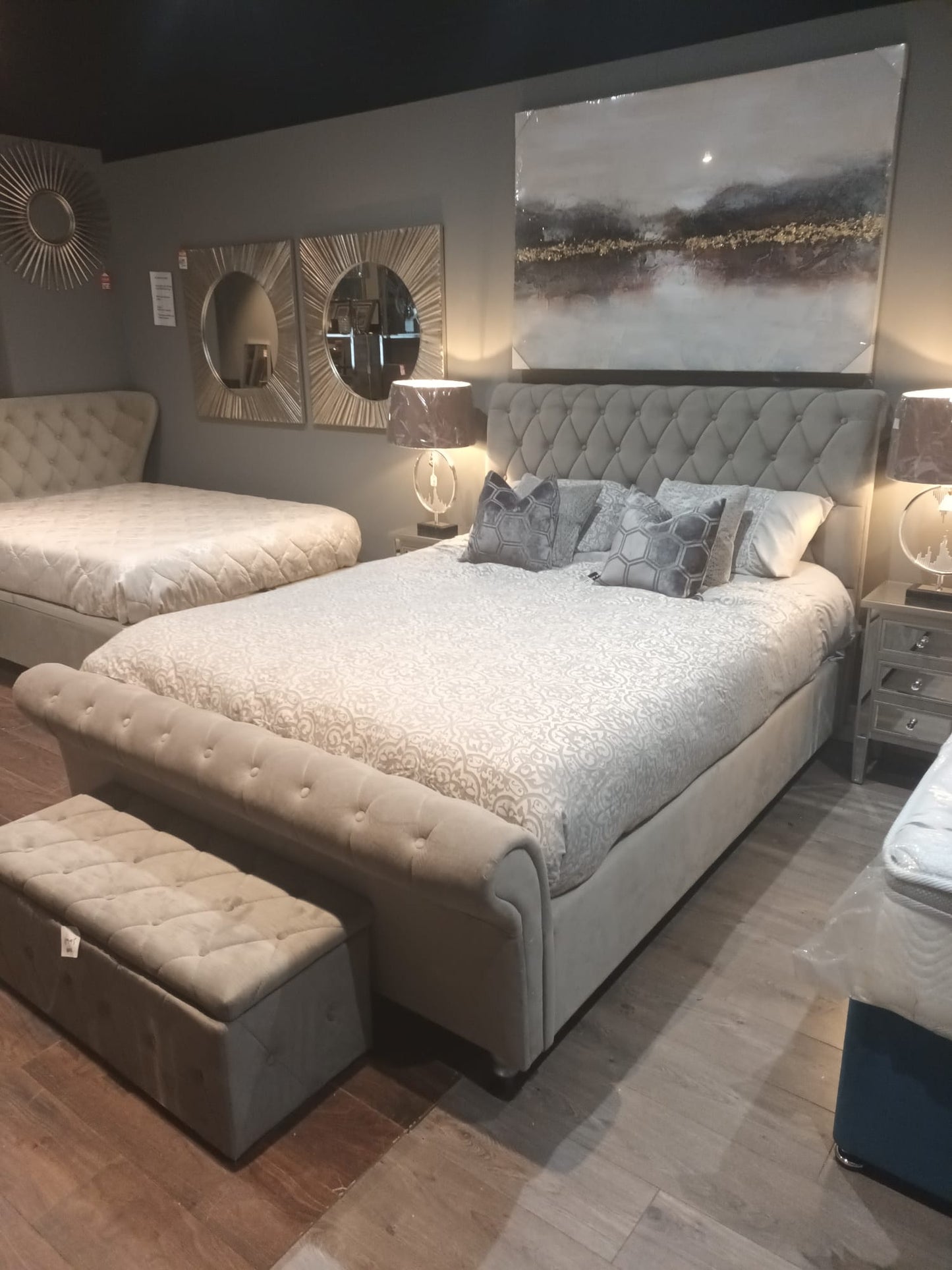 Kildare chesterfield bed in grey Dublin clearance FLASH SALE-deep buttoned bed-Renaissance Design Studio