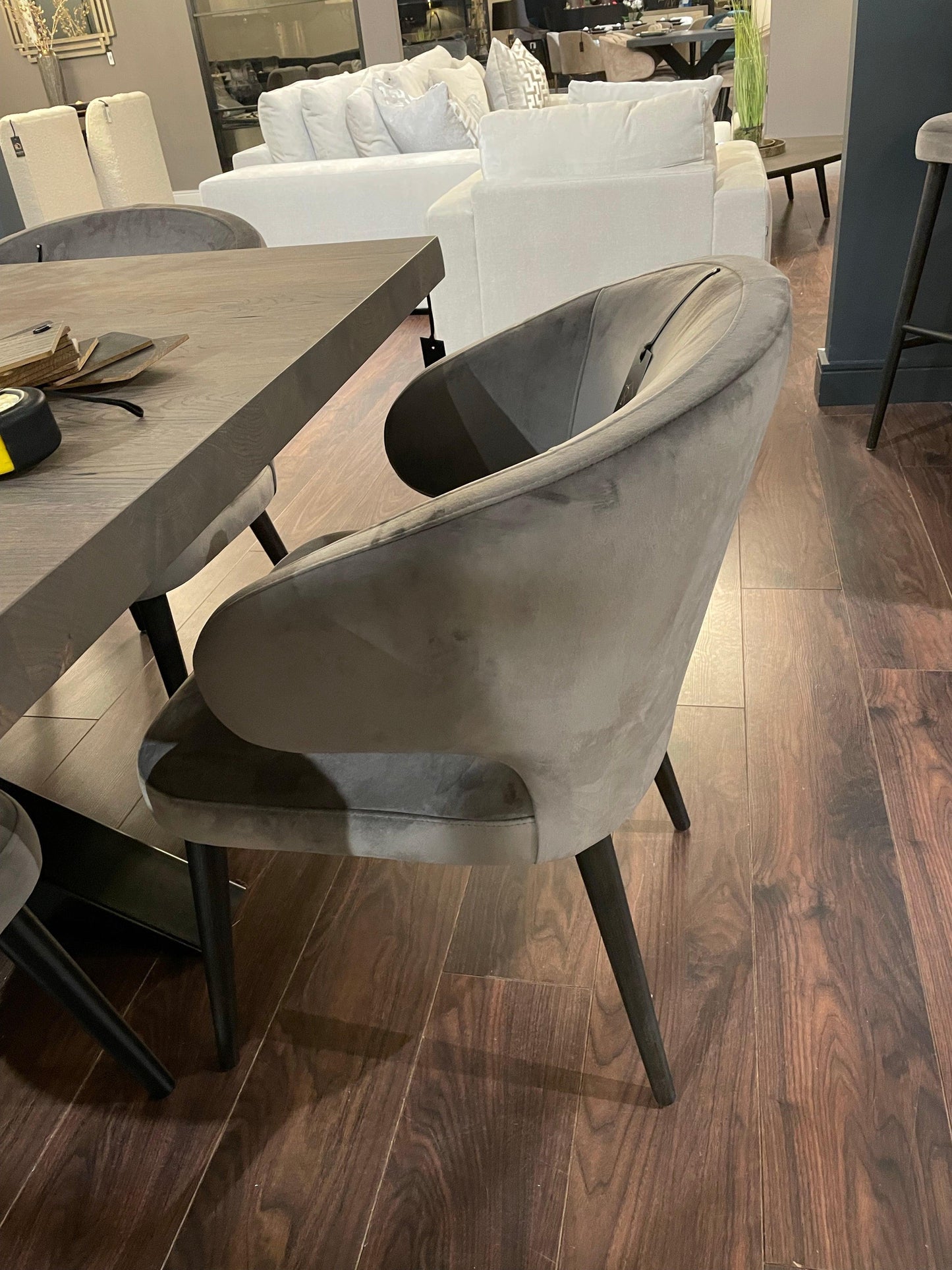 Renaissance Textured fabric Designer Dining Chairs w brass cap set of 6 on SALE-Dining Chair-Renaissance Design Studio