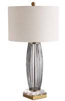 Tishan Kalmar Lamp. smokey ribbed glass w silver base with grey shade click n collect