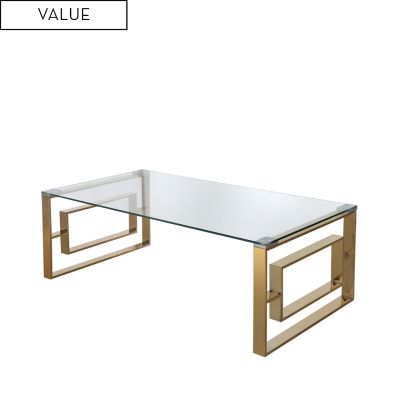 Alannah gold coffee table with glass top 120 cm