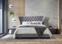 Georgina velvet bed with gas lift ottoman 5 ft instore clearance purchase only