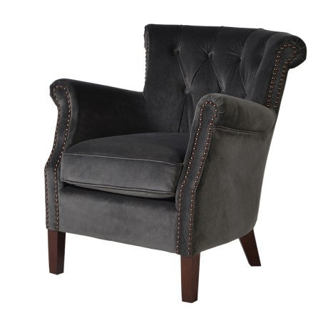 Velvet gunmetal bedroom armchair