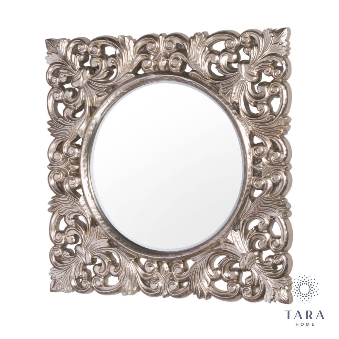 Varia Baroque square mirror 90 x 90 cm champagne silver