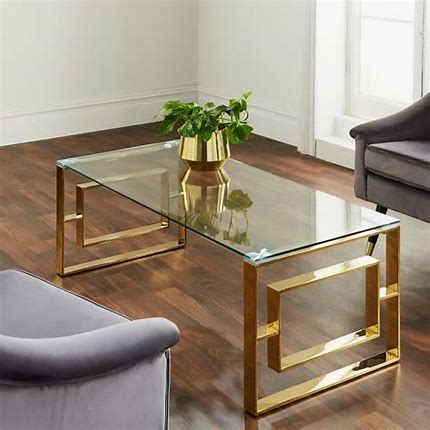 Alannah gold coffee table with glass top 120 cm