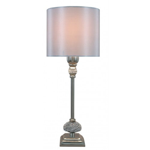 Small Nickel Diamante Candlestick Table Lamp With Silver Velvet Shade