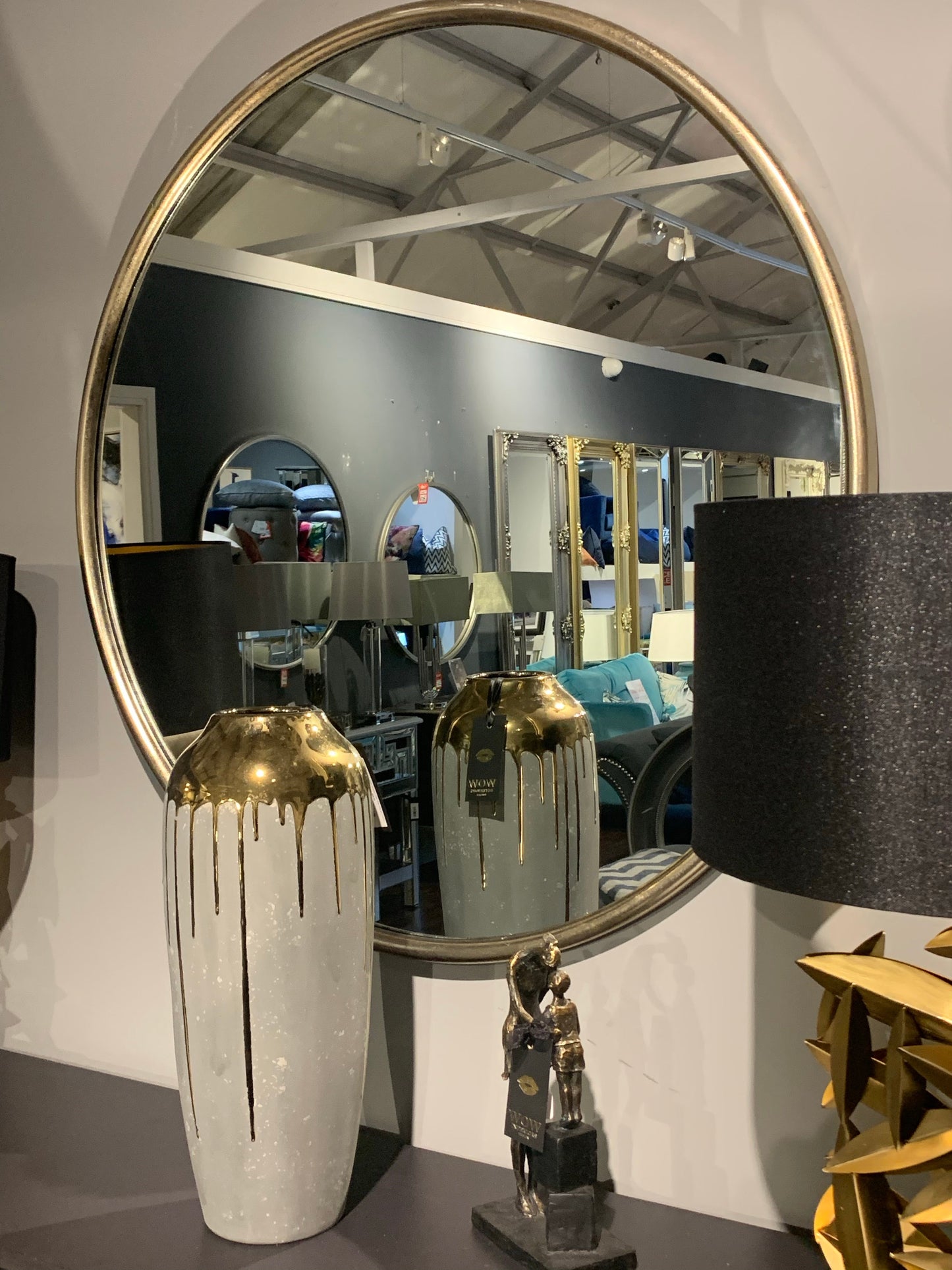 Gold Round mirror distressed finish