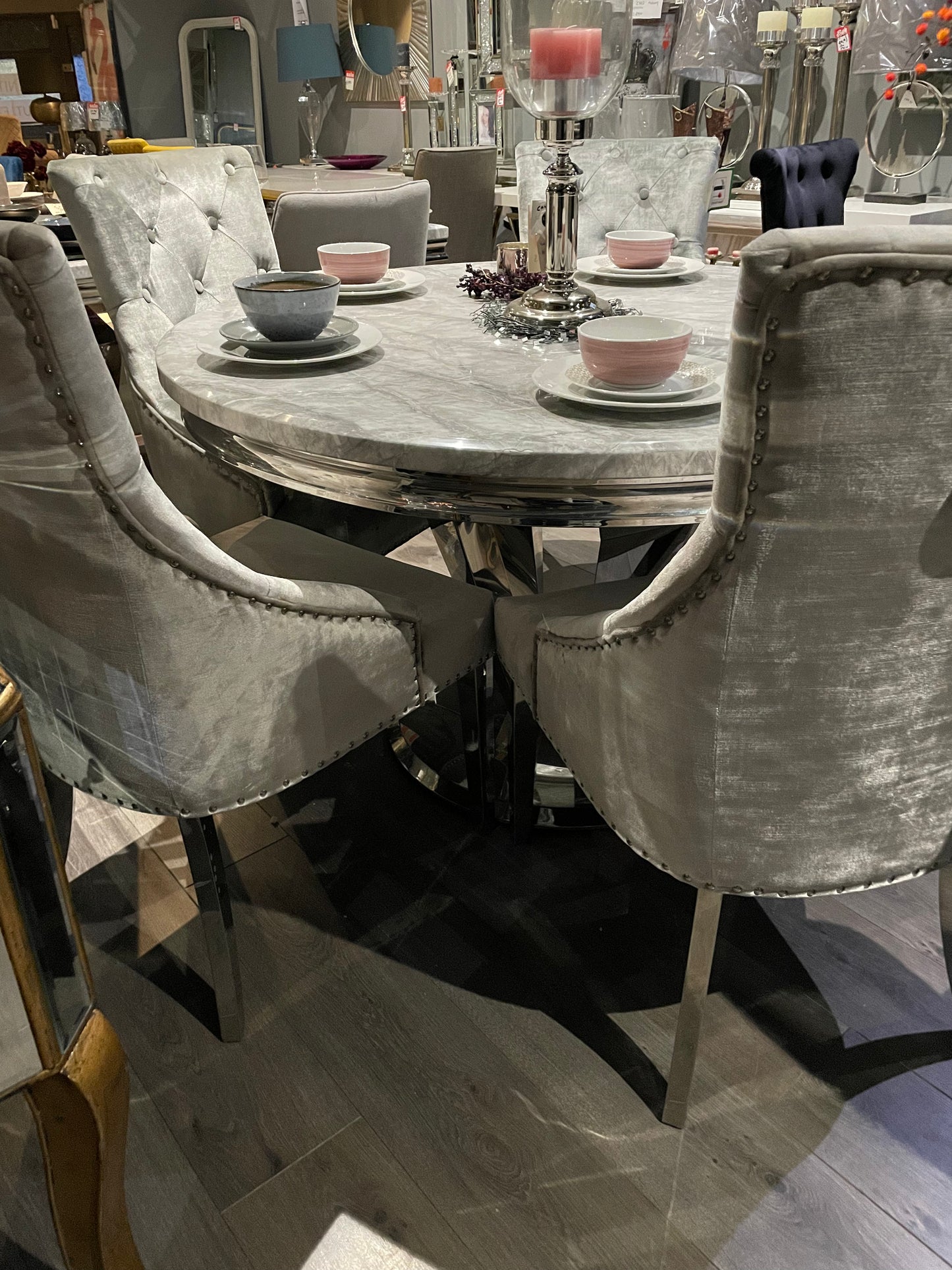 Arturo round ex display with chrome base. Sold as seen INSTORE one only