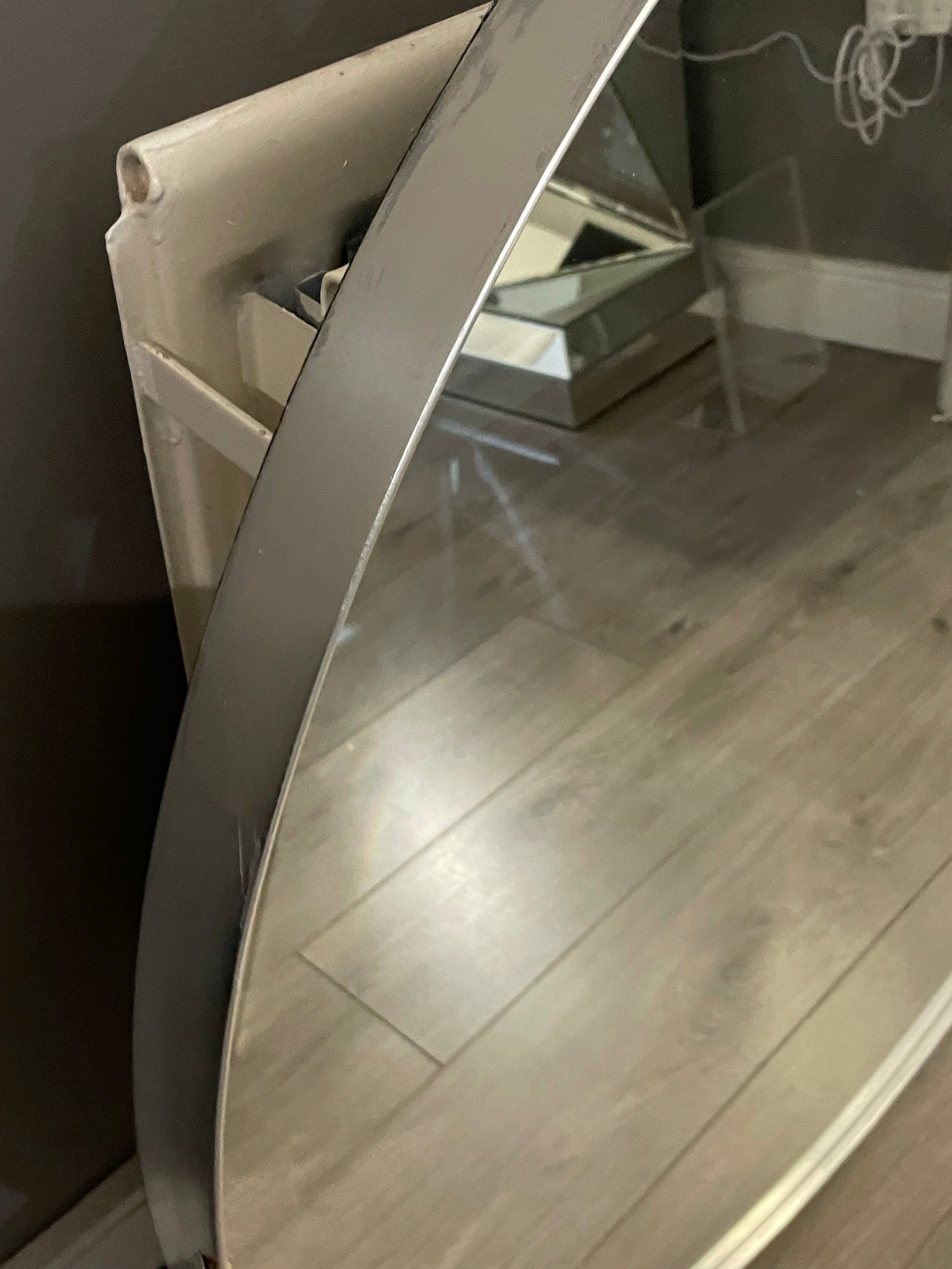 Arlene Round Mirror silver XXL size 120 cm with brushed silver frame . Clearance price is to purchase and pay in store only