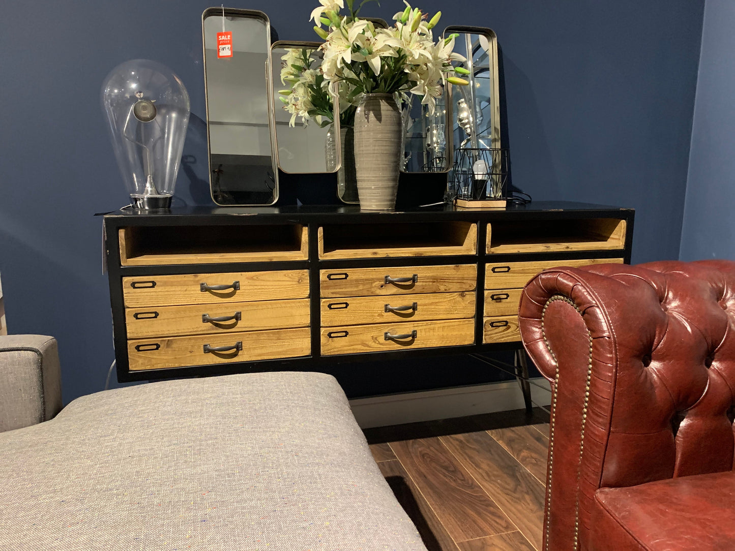 Urban Vintage Sideboard 9 drawer 3 shelf ex display Instore CLEARANCE offer . View and pay instore