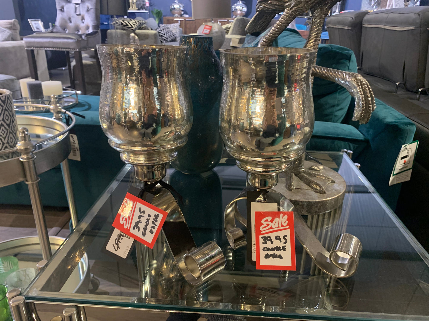 Silver glass candle holder on silver metal stand Flash Sale deal 2 sizes to select from