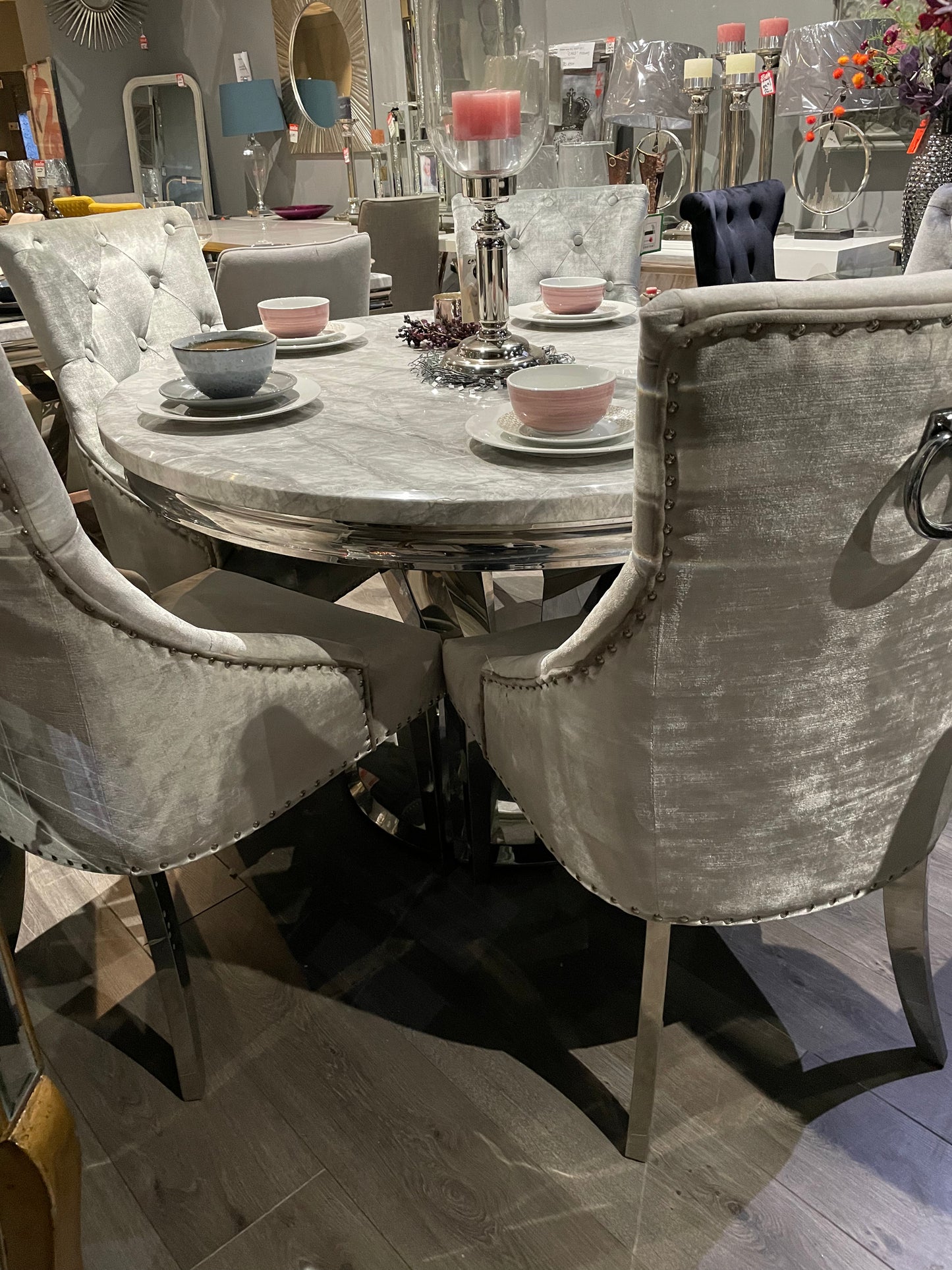 Arturo round ex display with chrome base. Sold as seen INSTORE one only