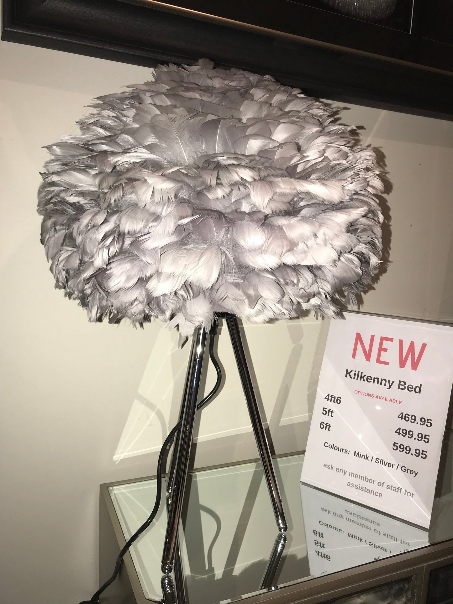 Brass lamp white Goose Feather SOLD AS SEEN