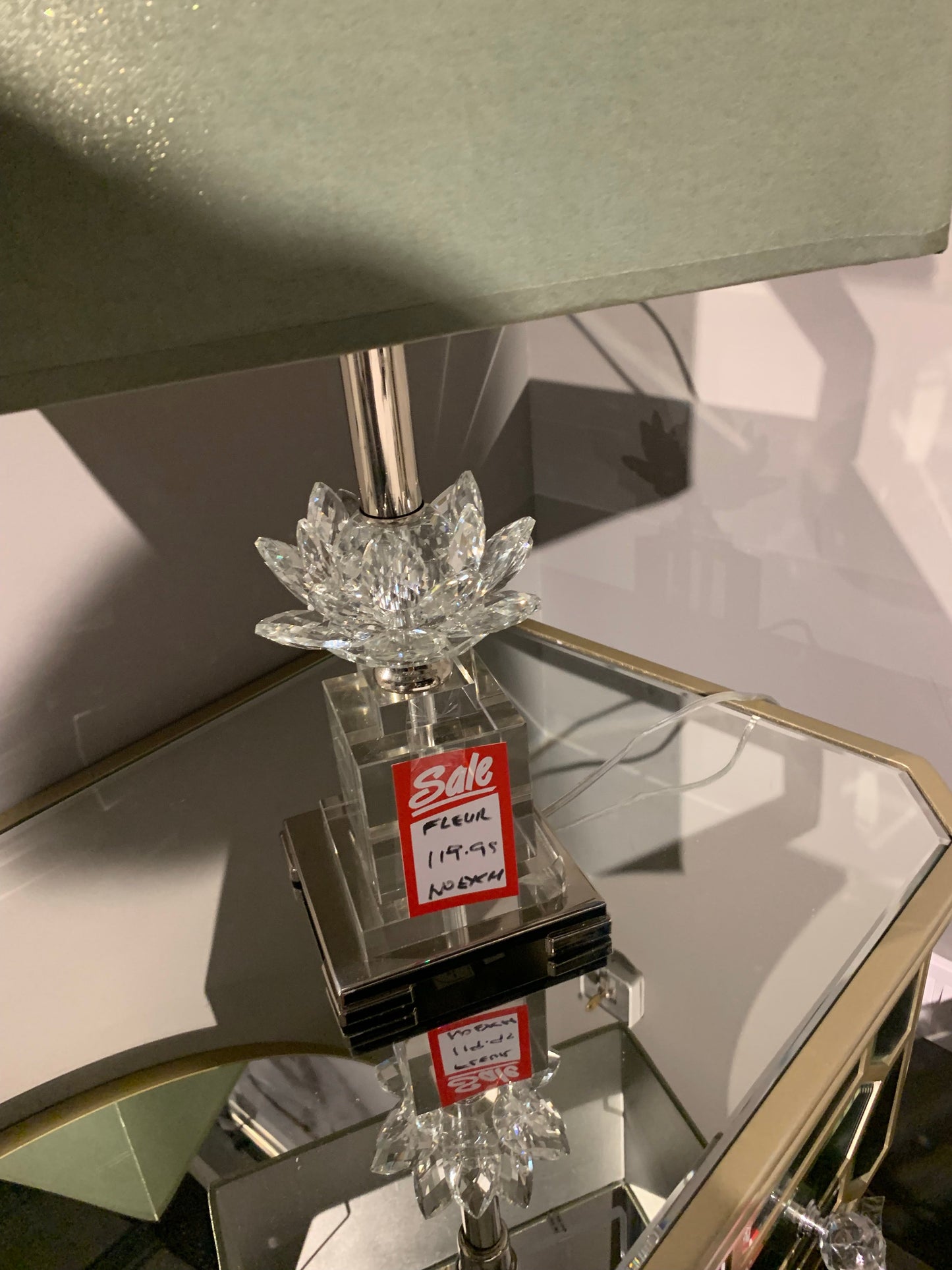 Fleur Crystal Glass and nickel Flower Table Lamp with shade instore REDUCED !