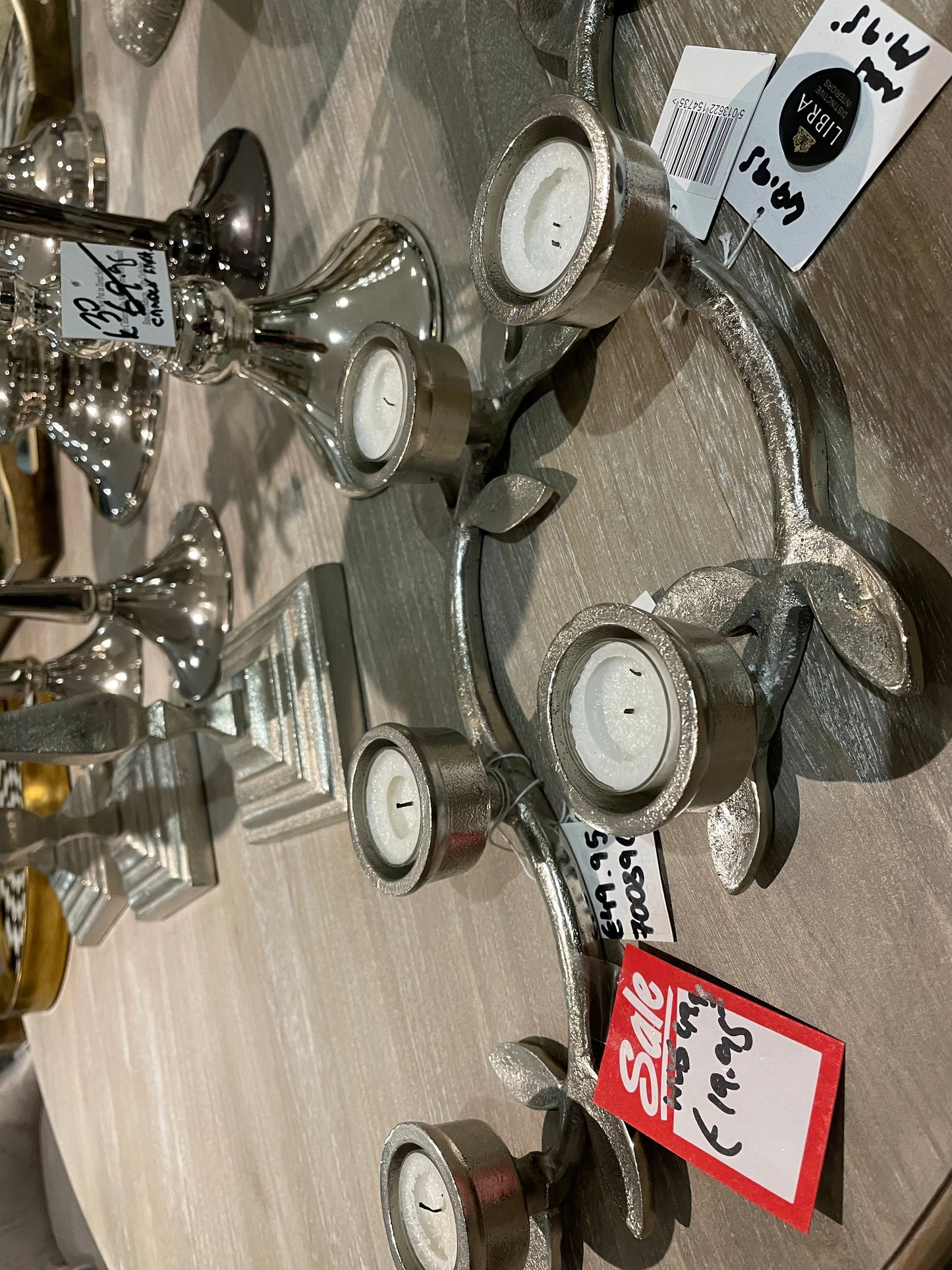 Silver branch metal candle holder