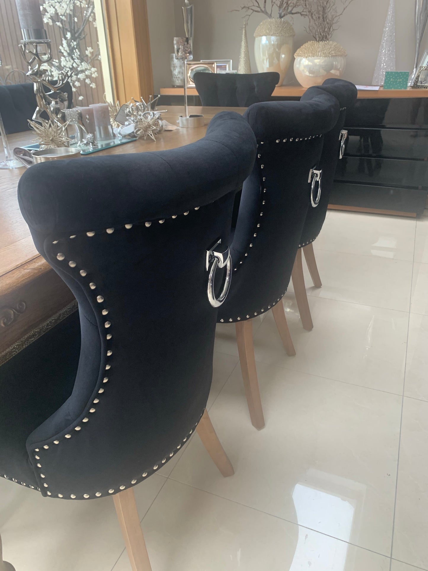 Studio 54 Rocha dining chair black velvet with knocker,collection only, set of 3 for €270 was 800