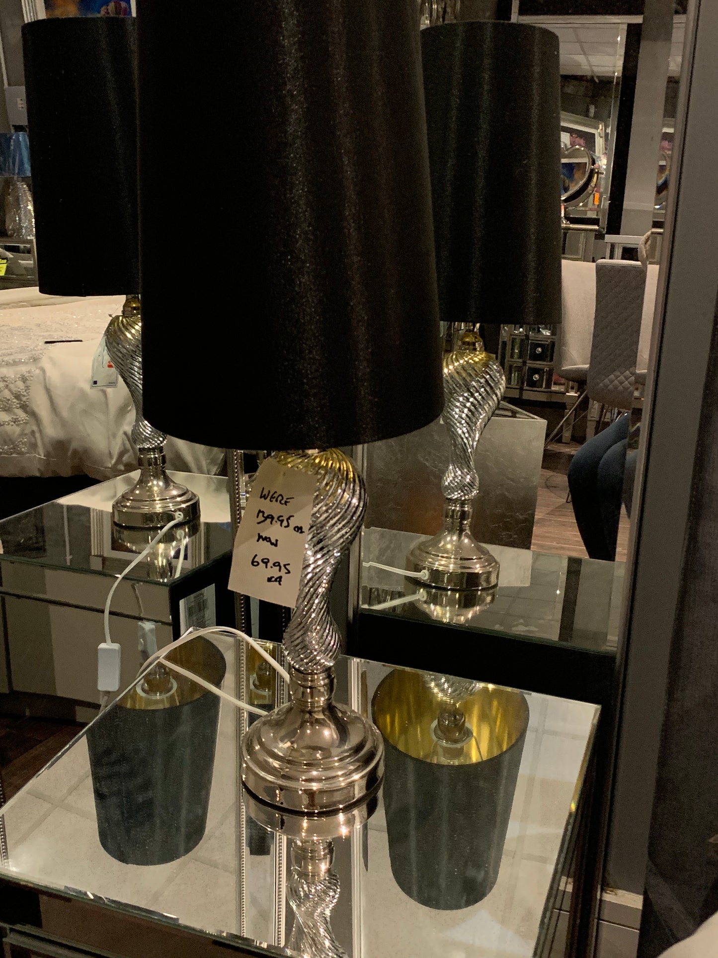 Glass Classic Table Lamp With black velvet shade OUTLET STORE PURCHASE