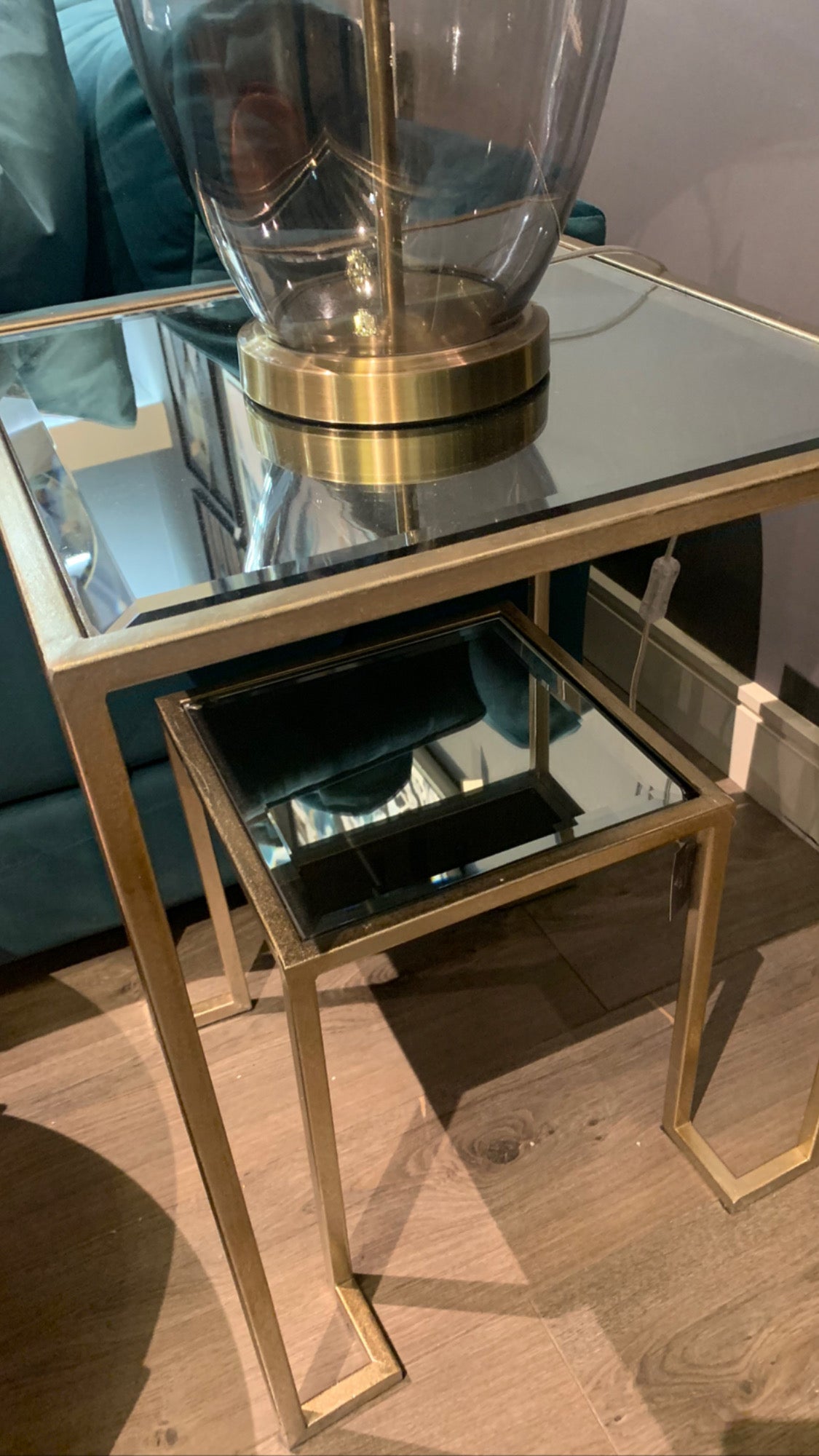 Antiqued gold champagne October 2 tier side table with shelf clearance for collection only