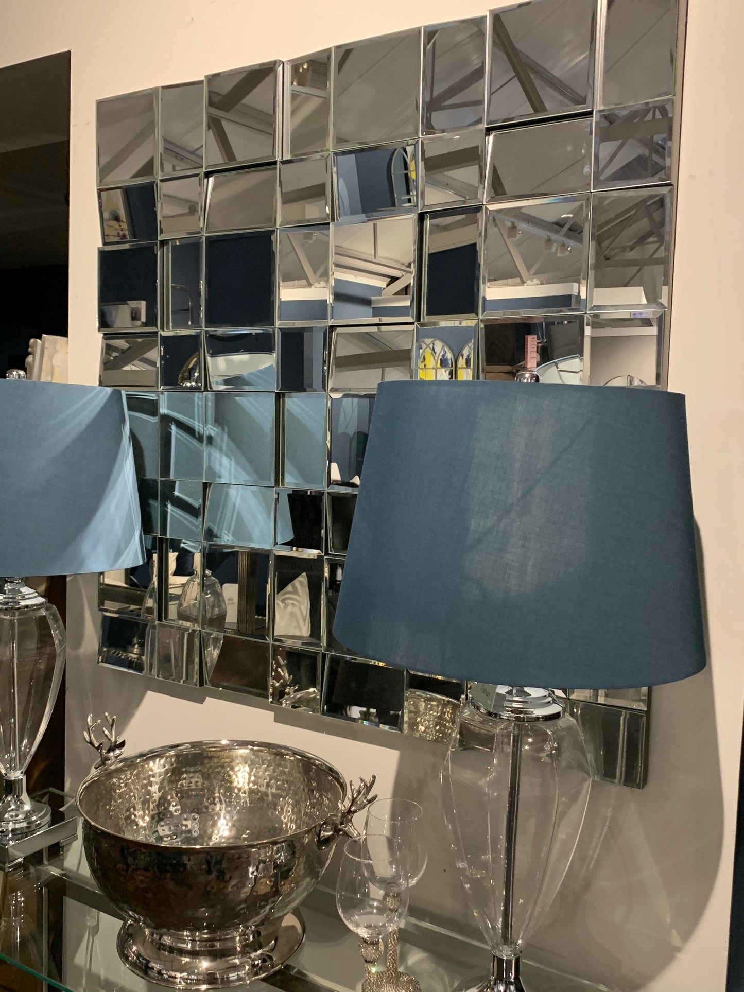 Thora large table Lamp glass base with Natural linen shade CLEARANCE collection only